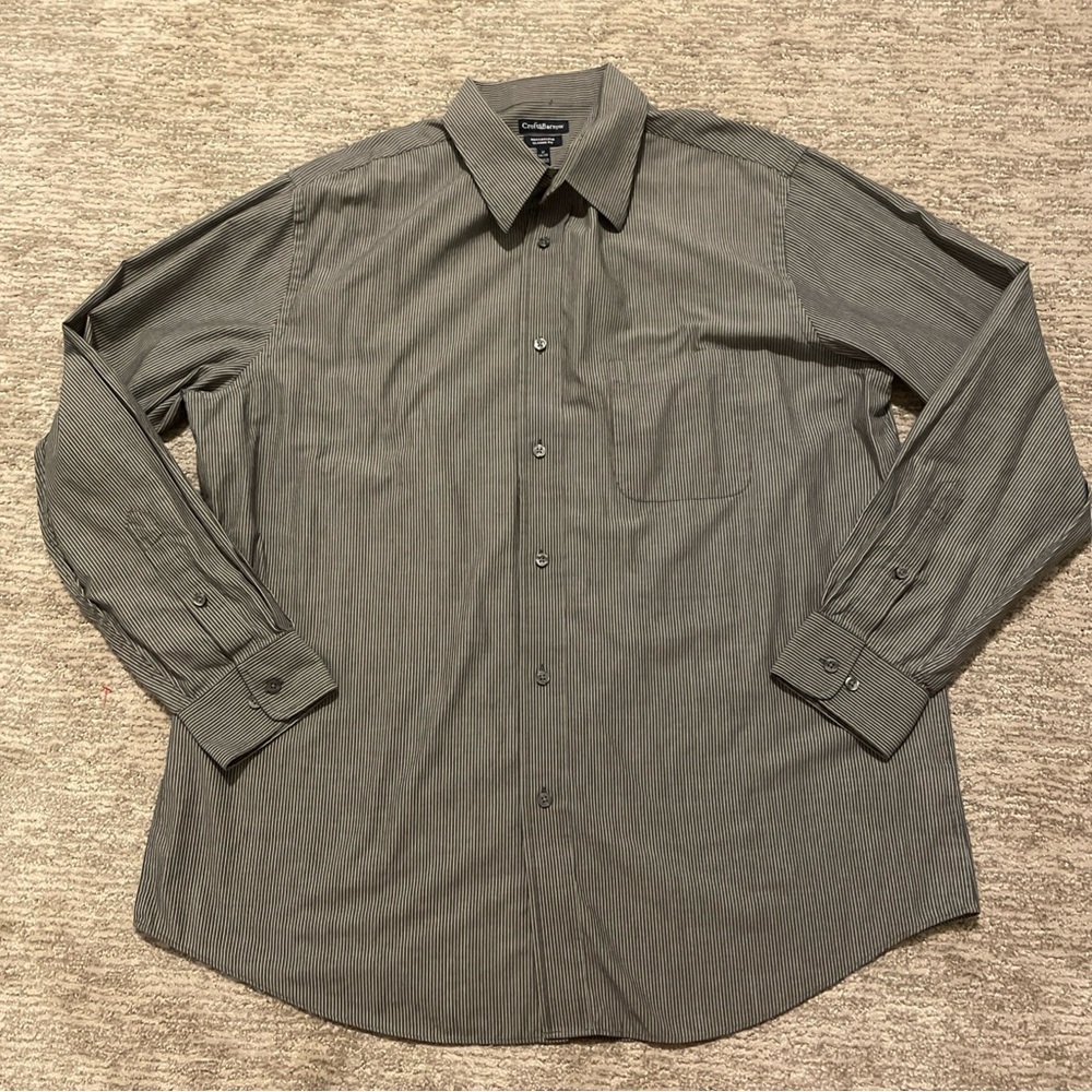 Croft & Barrow Dress Shirt Broadcloth Mens 17  34/35 Gray Stripes Classic Fit